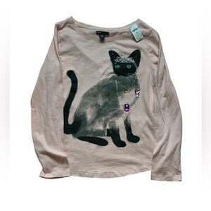 Kids Cat Print Long Sleeve Shirt - Pink